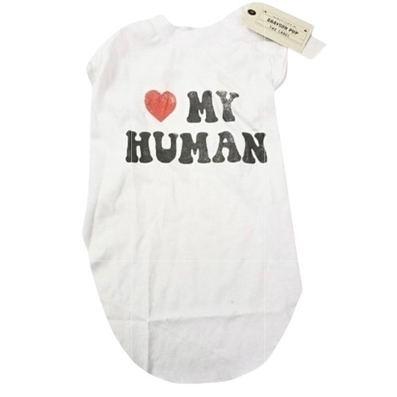 Grayson Pup Other - Grayson Pup NWT Small “Heart My Human" White Crew Dog tee valentine’s